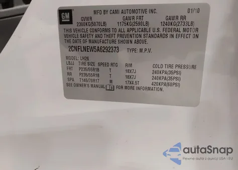 2010 Chevrolet Equinox Lt from USA, damaged, VIN 2CNFLNEW5A6292373